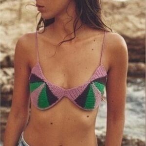 NWT ZARA|| Rainbow Crochet Bralette Bathing Suit Top, Size Small